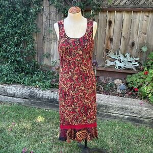 Ombre Paisley Crochet Long Red & Gold Sleeveless Maxi Dress Women's size 8